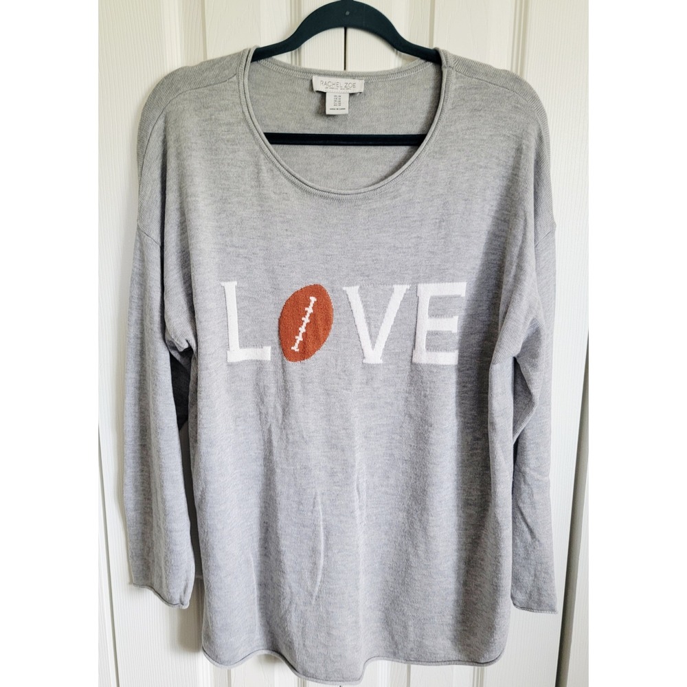 Rachel Zoe Love Football Graphic‎ Sweater Knit Pullover Top 1X Cashmere Blnd